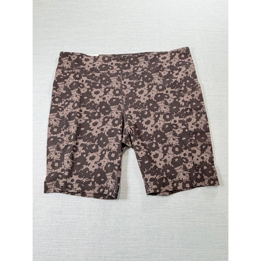 Terra & Sky Womens 2X Plus Floral Charcoal Bike Shorts with Pocket 9 Inseam
